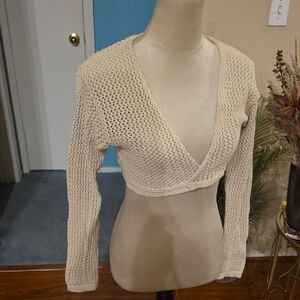 Forever 21 Cream Open-Weave Cropped Cardigan